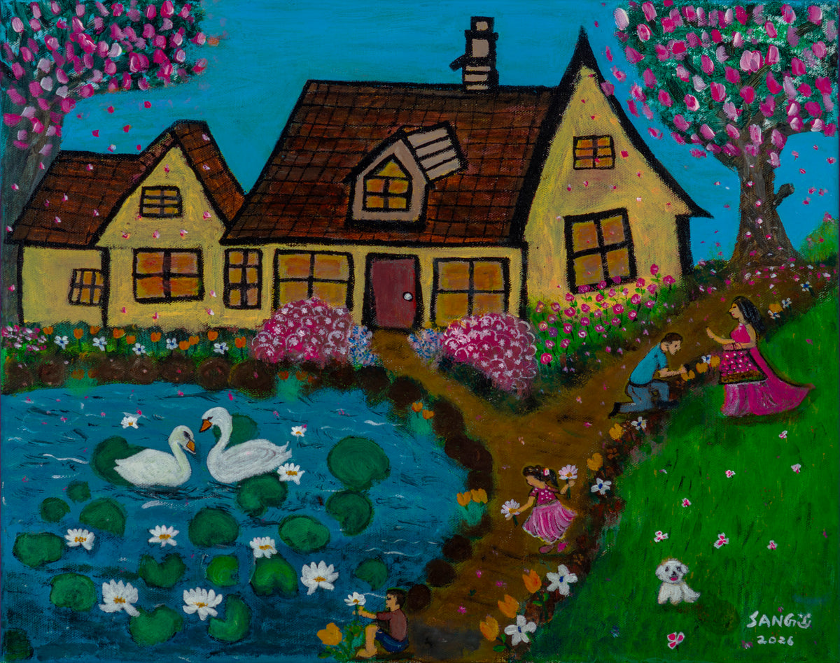 Swan Serenade by the Garden | Original Acrylic Painting | Hearth Series